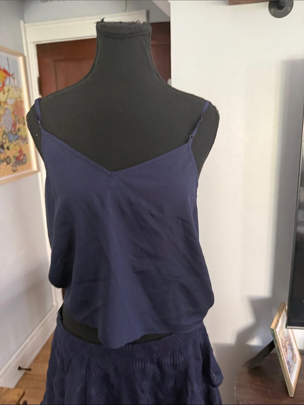 Ted Baker Navy Embroidered Ruffle-Sleeve Tunic